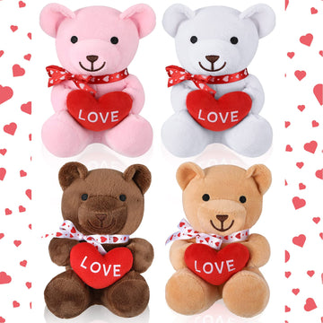 Hydren 4 Pcs Valentine Stuffed Bear 6'' Cute Stuffed Animals Soft Bear With Red Heart Small Sweet Cuddly Plush Toys Gift For Cla