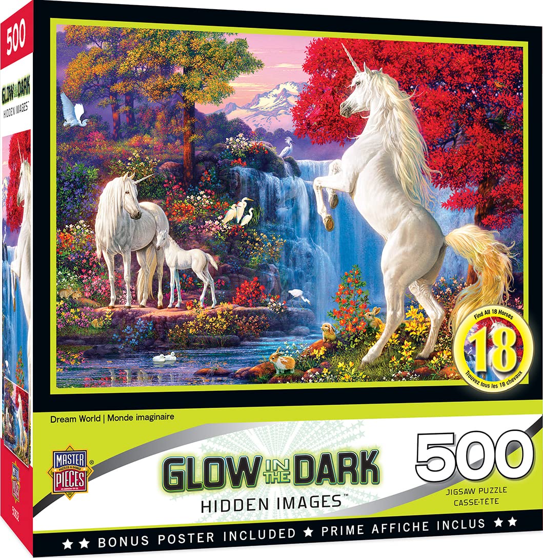Masterpieces 500 Piece Glow In The Dark Jigsaw Puzzle For Adults, Family, Or Kids - Dream World - 15''X21''