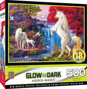 Masterpieces 500 Piece Glow In The Dark Jigsaw Puzzle For Adults, Family, Or Kids - Dream World - 15''X21''