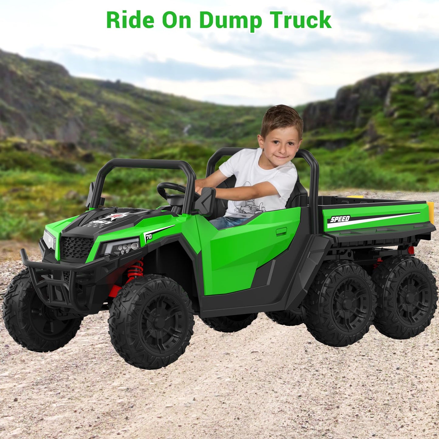 Garvee 24V 4WD 6-Wheel Electric Ride On Dump Truck with Remote Control  2 Seater Kids Dump Truck Toy for Big Kids Ages 3+  Includes Interactive Shovel  Dump Bed  LED Lights & Music Player