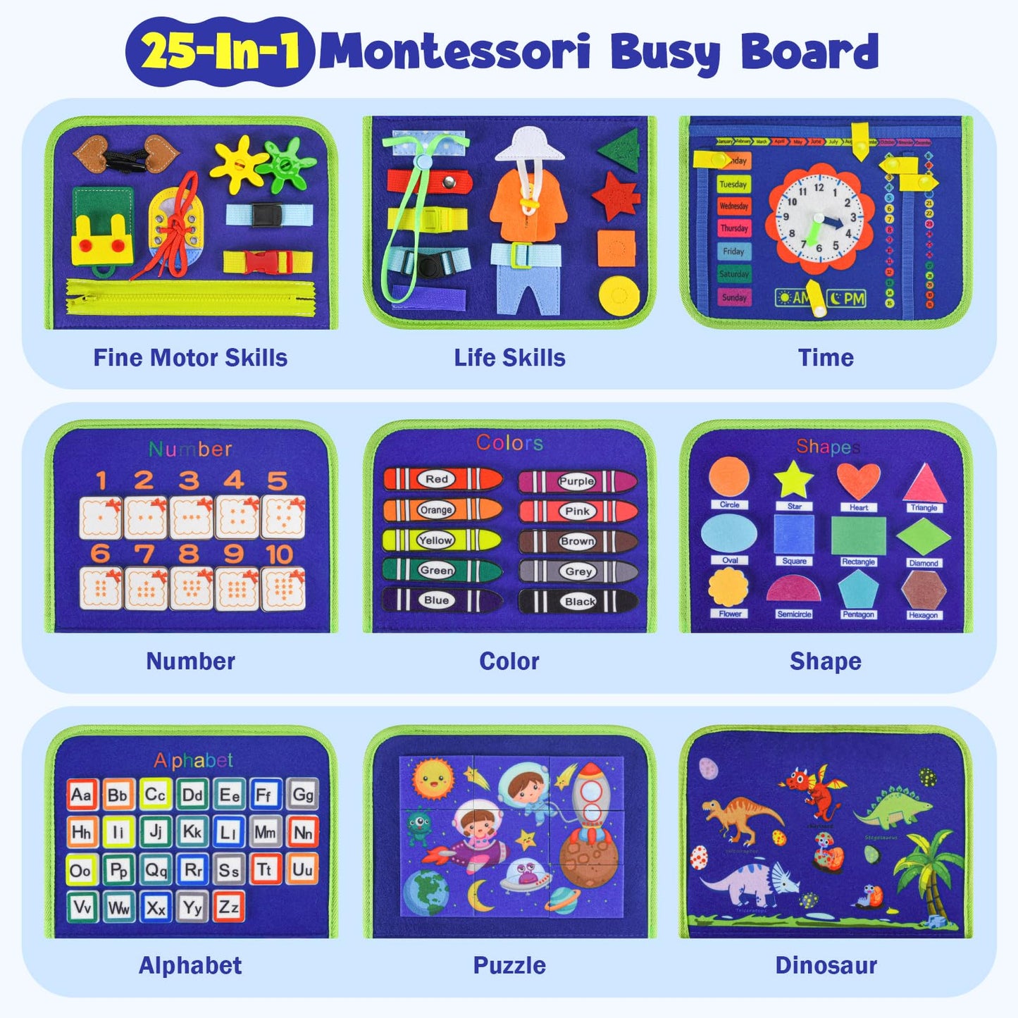 Busy Board Montessori Toys for Toddlers: Busy Book Sensory Board Quiet Book Educational Activity Book for 3 4 5 Year Old Gifts f