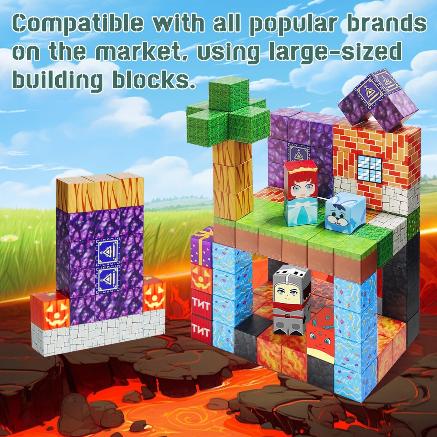 Nvdilo 100Pcs Magnetic Blocks -Adventure At Sea World Blocks Set - Magnetic Cubes Building Blocks Toys For Halloween Christmas B