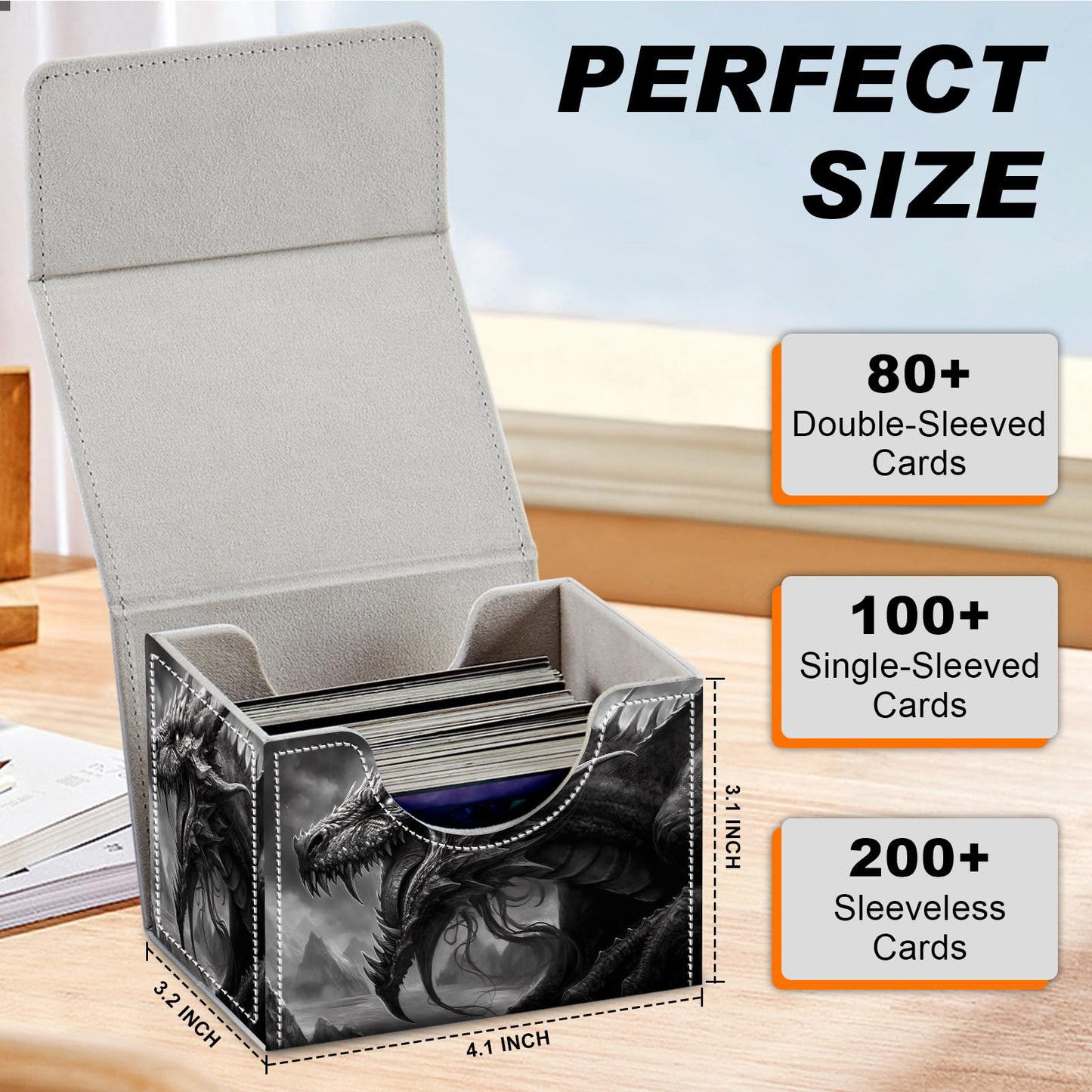 Card Game Storage Box TCG Deck Box MTG Card Box Organizer Trading Card Case Commander Deck Box TCG Card Storage Box Magnetic Closure Creative Pattern Up to 200 Cards  Cool Dark Dragon