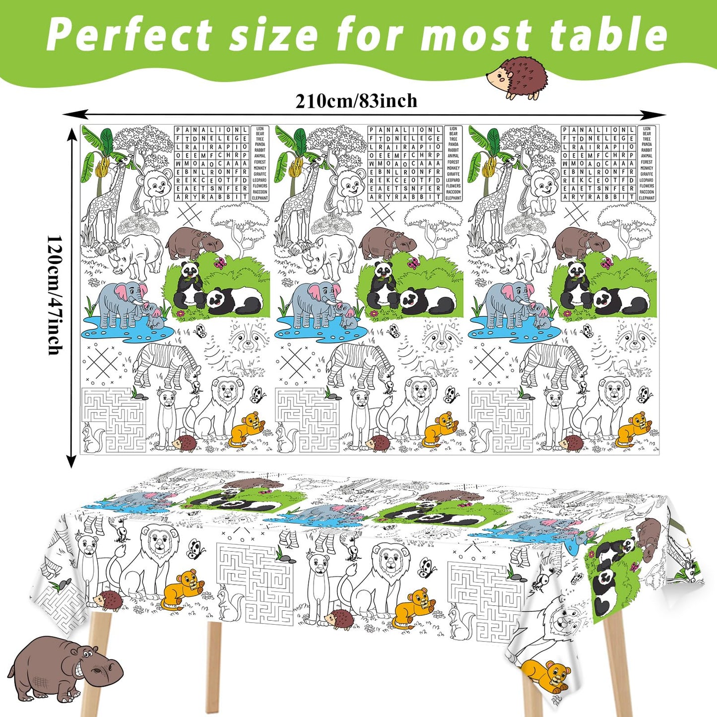 Giant Paper Coloring Tablecloth for Kids Huge Zoo Animals World Posters Activity Large Animal Color-in Paper Poster Table Cover