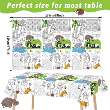 Giant Paper Coloring Tablecloth for Kids Huge Zoo Animals World Posters Activity Large Animal Color-in Paper Poster Table Cover