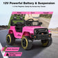 Funtok 12V Ride On Truck For Kids, Electric Cars For Toddlers W/Remote Control, Soft Start, Led Lights, Horn, Radio, Usb/Aux/Mp3, Battery Powered Cars For Kids To Drive (Pink)