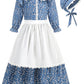 Aoiviss Girls Pioneer Costume Floral Colonial Prairie Dress For Little Kids With Apron And Bonnet, Blue