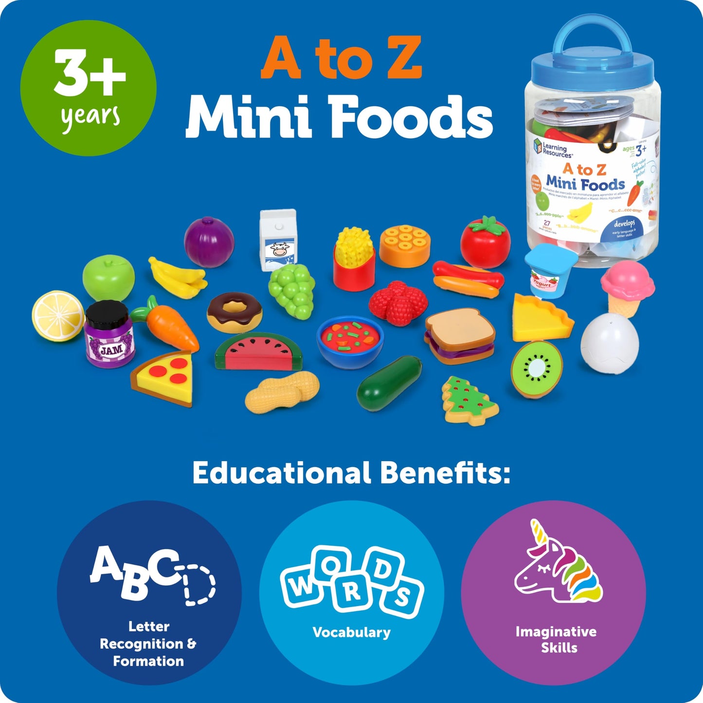 Learning Resources A To Z Mini Foods, Play Food Sets For Kids Kitchen, Play Kitchen Accessories, Mini Food, Pretend Play Toys, T