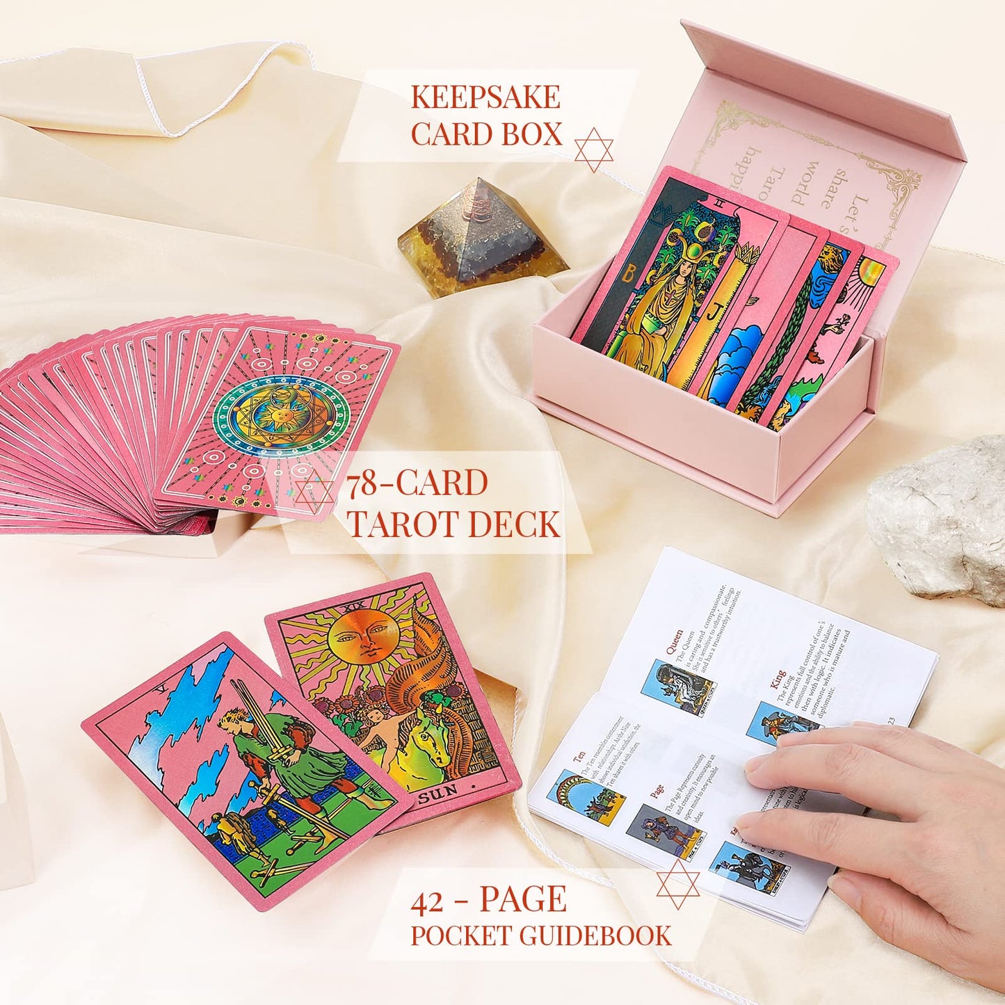 Lyingfish Tarot Cards Pink Tarot Cards With Guide Book Waterproof And Wrinkle Resistant Tarot Gold Foil Tarot Cards For Beginners Pink Tarot Deck Tarot Cards With Meanings On Them Gold Tarot Cards