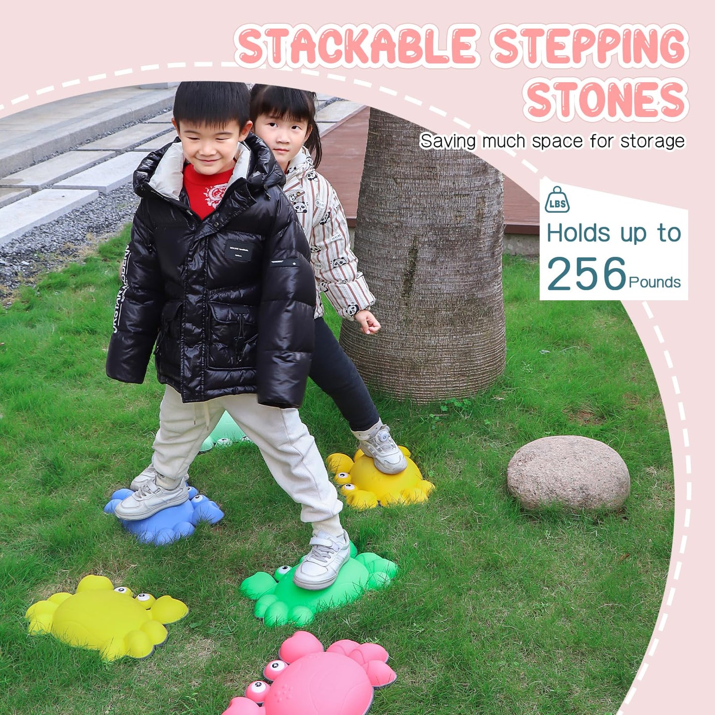 Crab Balance Stepping Stones For Kids, 6Pcs Non-Slip Jumping Step Stones, Toddler Floor River Stones Balance Blocks For Kids Coo