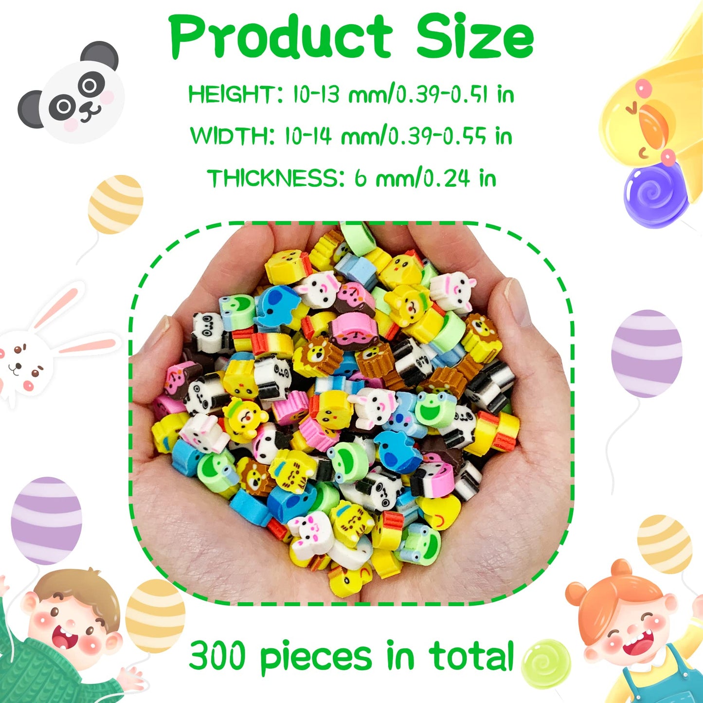 300 Pieces Animal Mini Erasers For Kids, Assortment Novelty Pencil Erasers Bulk For Students Party Favor Home School Work Classr