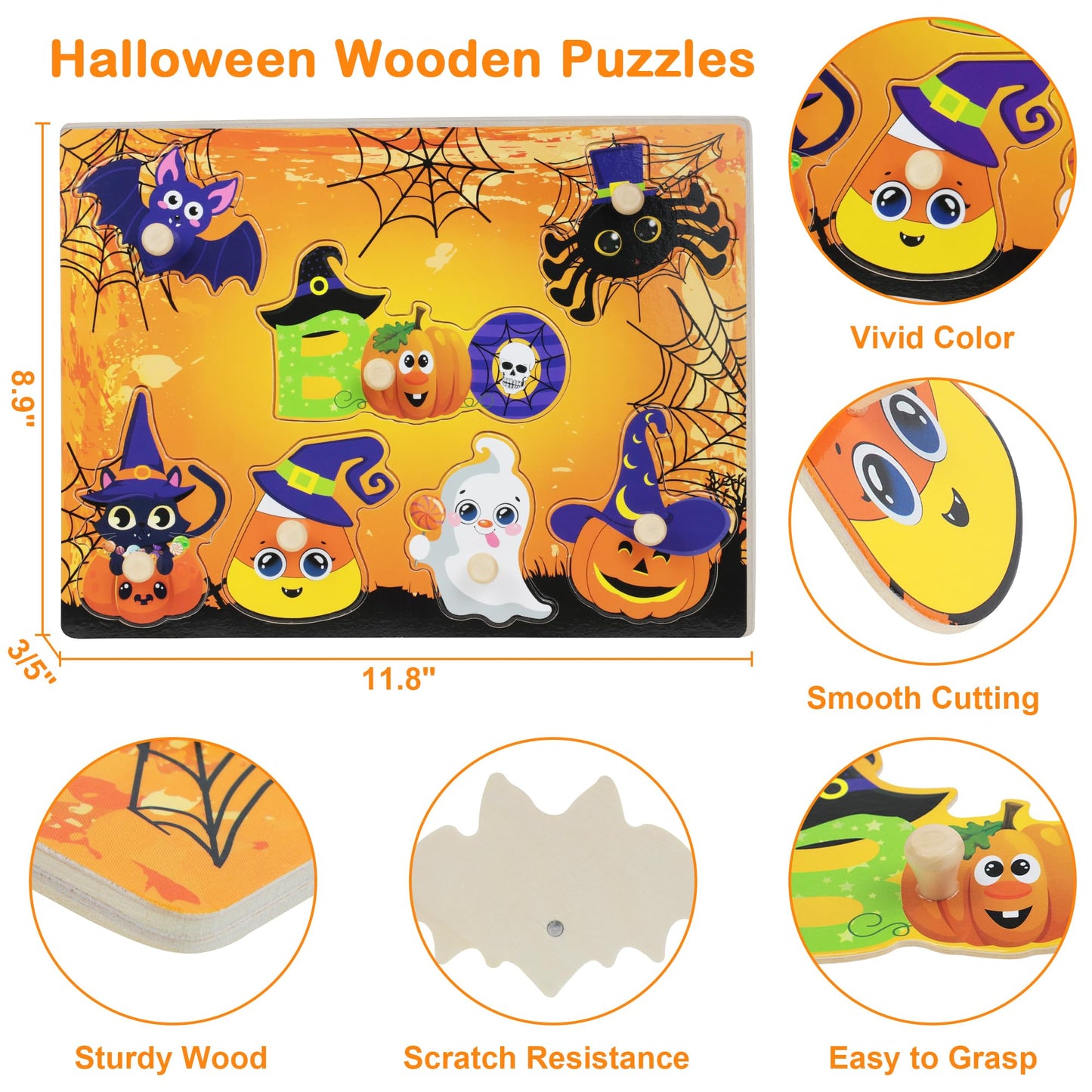 2Pcs Halloween Wooden Peg Puzzles, Halloween Toys For Toddlers Educational Puzzle Kids Halloween Party Favors Halloween Basket S