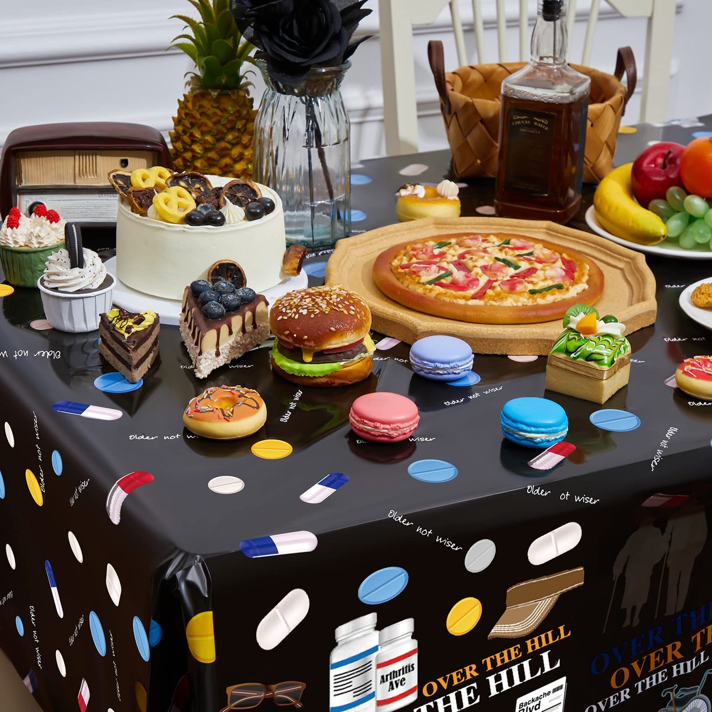 3 Pcs Over The Hill Party Supplies Old Age Themed Party Tablecloth 50th/ 60th/ 70th Birthday Tablecover Plastic Disposable Recta