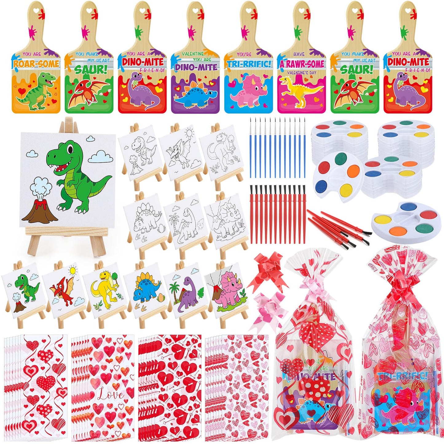 Pajean 28 Sets Valentines Day Gifts Watercolor Paint Set with Paintbrush Wooden Easel Mini Painting Canvas Panel Valentines Craf