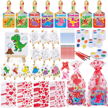 Pajean 28 Sets Valentines Day Gifts Watercolor Paint Set with Paintbrush Wooden Easel Mini Painting Canvas Panel Valentines Craf