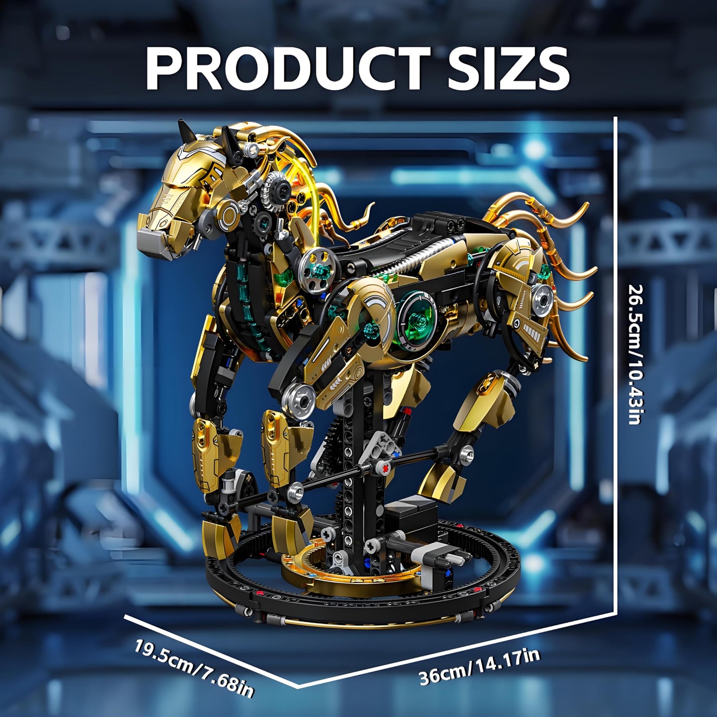 CSNRHG Mechanical Horse Building Block Set - Large DIY Model Kit for Kids, Movable Legs, Gold, Model 13088