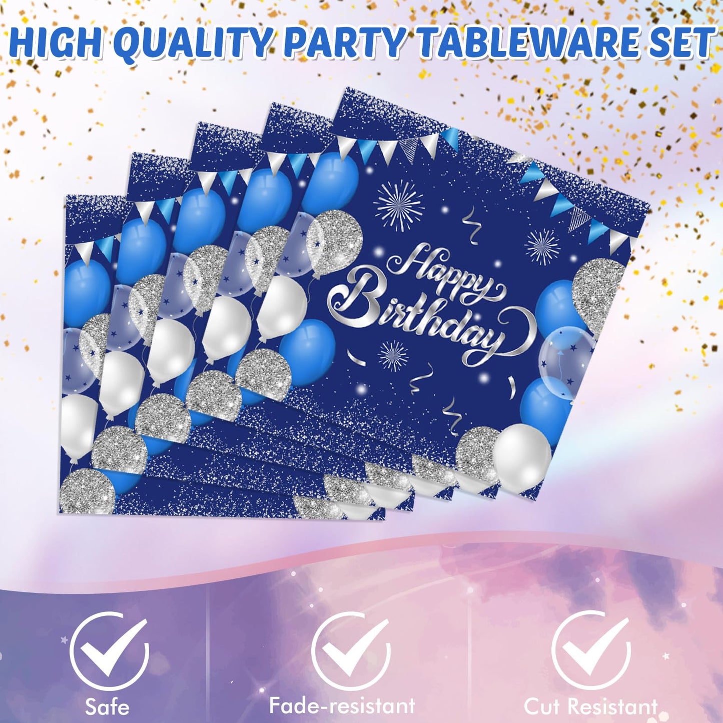 Blue 70Th Birthday Decorations For Men Navy Blue Silver Happy 70Th Birthday Tableware Set Include Happy 70Th Birthday Plates Nap