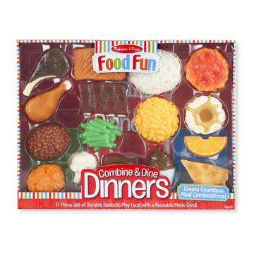 Melissa & Doug Food Fun Combine & Dine Dinners - Red - Realistic Play Food For Kids Kitchen, Pretend Play Food Set For Kids Ages