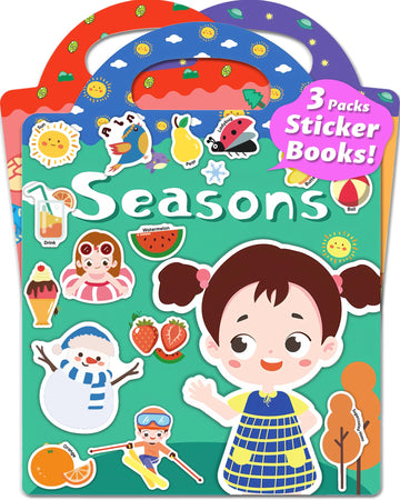 Walenced Jelly Reusable Sticker Book For Toddlers 2-4 Years, 3 Sets Stickers For Kids, Toddler Sticker Book Ages 1-3, 96 Pcs Tod
