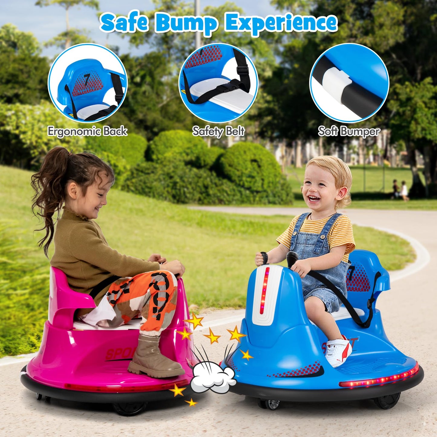 Costzon 12V Kids Ride On Bumper Car, Electric Bumper Car W/Dual Joysticks, Remote Control, 360 Spin, Slow Start Function, Led Li