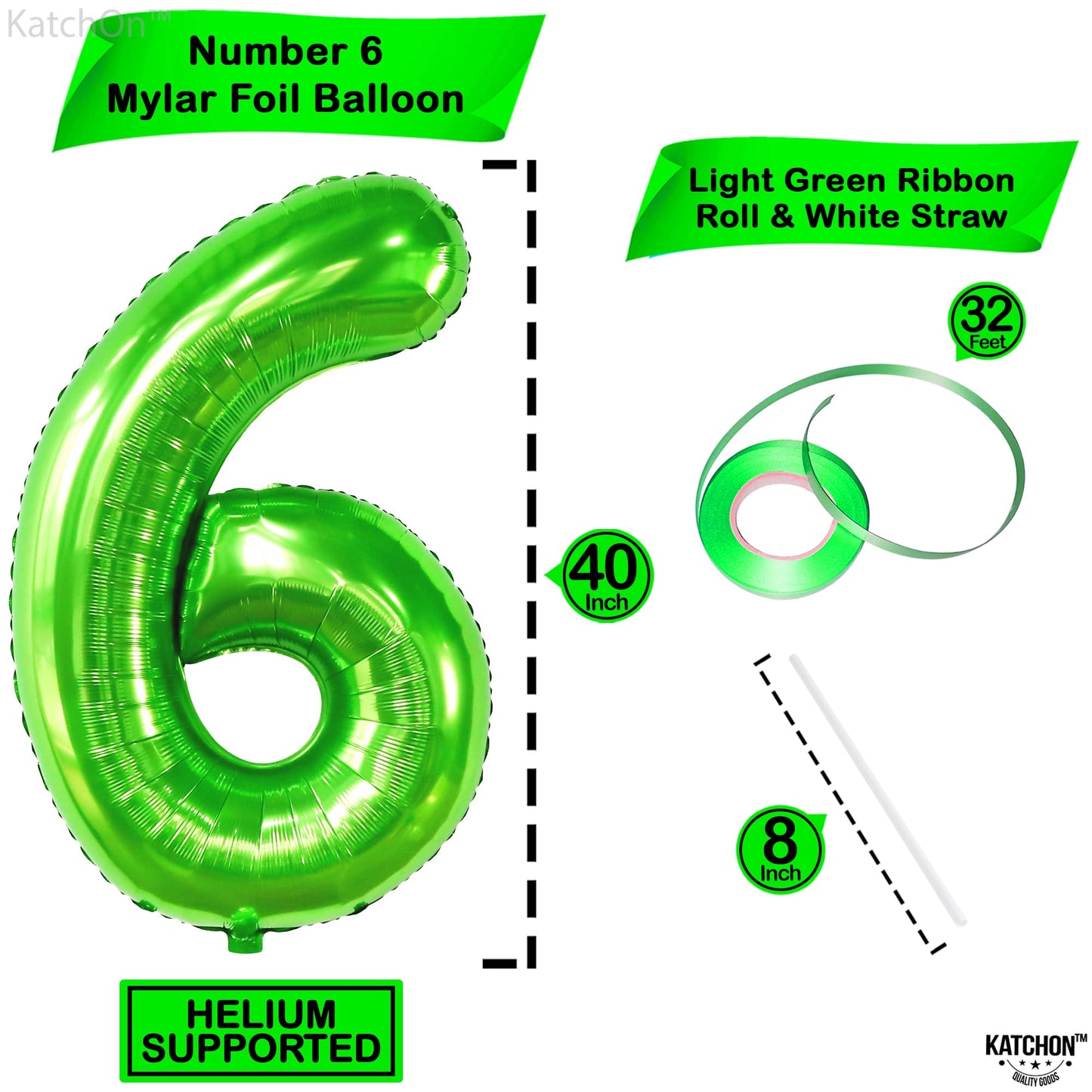 Katchon, Giant Light Green Number 6 Balloon - 40 Inch | 6Th Birthday Balloon For 6Th Birthday Decorations | 6 Balloons For Birthday | Six Balloon Number | 6 Year Old Balloon For 6 Year Decorations