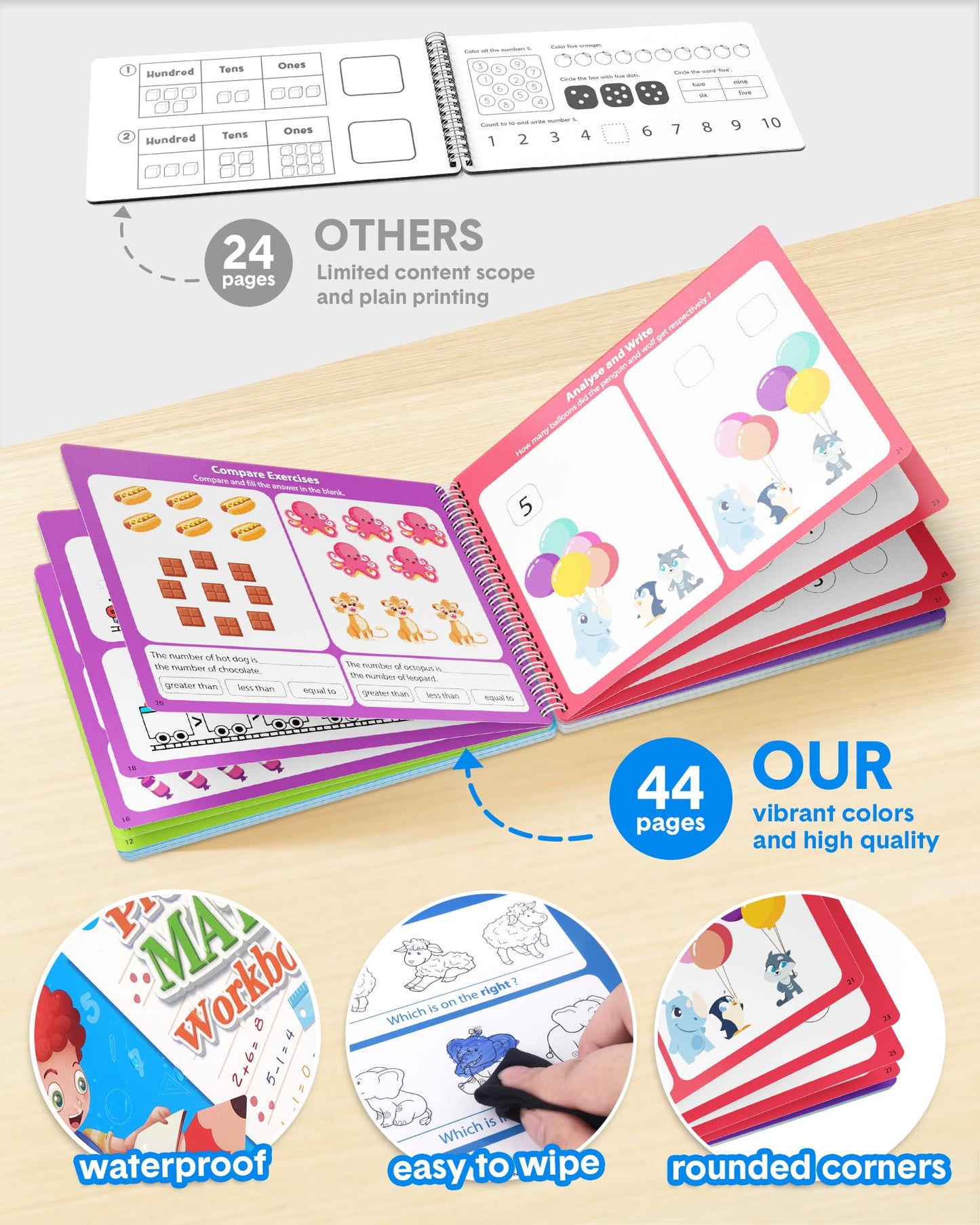 Coogam Math Learning Game for Kids Age 3-8, Number Tracing Handwriting Practice Workbook, Math Addition and Subtraction, Montess