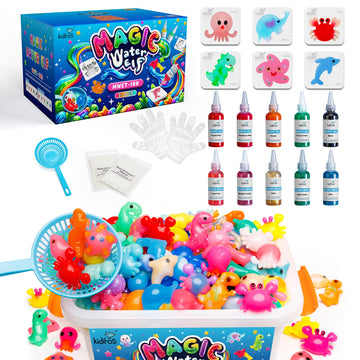 Kiditos Magic Water Elf Toy Kit, Aqua Fairy Water Gel Kit With 10 Magic Gels, 6 Sea Creature Molds. Christmas Gifts, Birthday Gifts, Party Favors, Arts & Crafts Diy Stem For Kids (10 Colors)