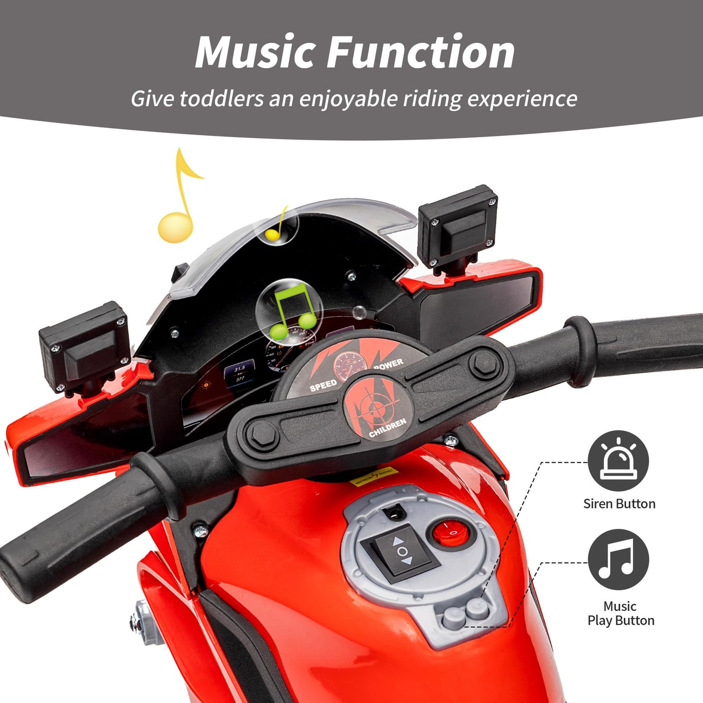 Outfunny Kids Motorcycle, 6V Electric Motorcycle For Kids With Detachable Training Wheels, Realistic Music, Headlights, Police L