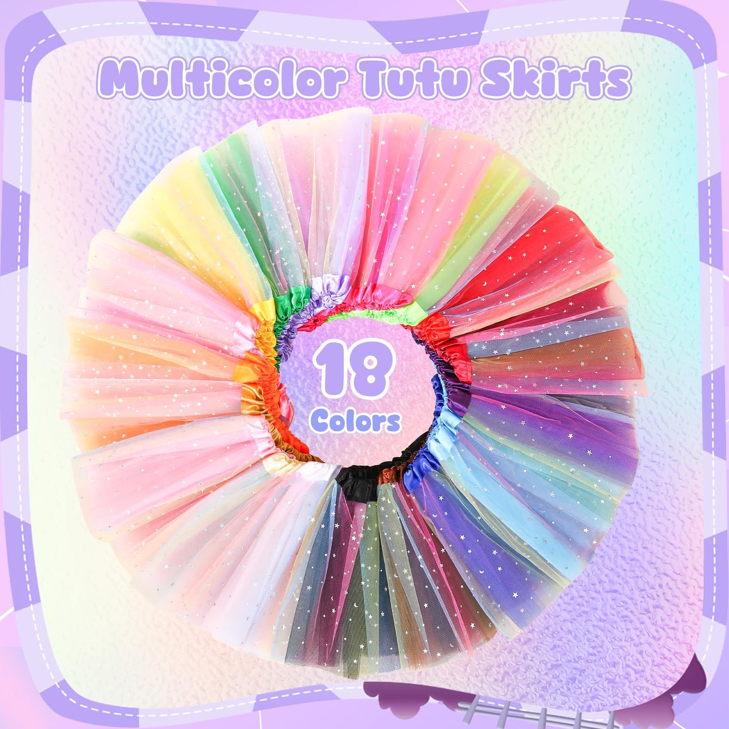 Hoemwarm 18 Pcs Rainbow Tutu Dresses for Toddler Girls, 3 Layers Toddler Tutu Skirt Princess Tutu Bulk Multicolor Fluffy Tulle S
