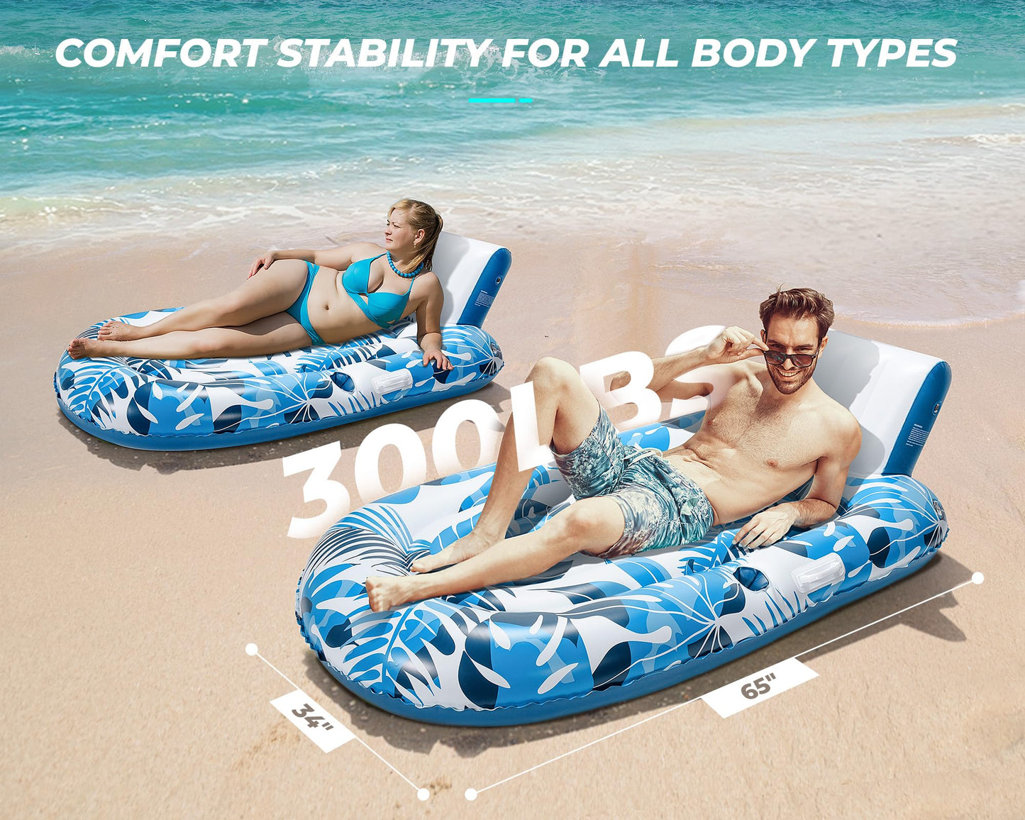 Pool Floats mature-themed Inflatable Tanning Pool Lounger Extra Large River Rafts Sunnbathing Floaties Chair Heavy Duty Water Floating Lounge Recliner with Cupholder Backrest for Party Lake Ocean Sea Beach