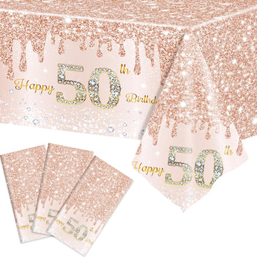 50Th Birthday Tablecloth Decorations Rose Gold 50 Birthday Table Covers Fifty Year Old Birthday Party Tablecloth Supplies For Women 50 Year Old Birthday Plastic Disposable Rectangular Tablecloth Decor