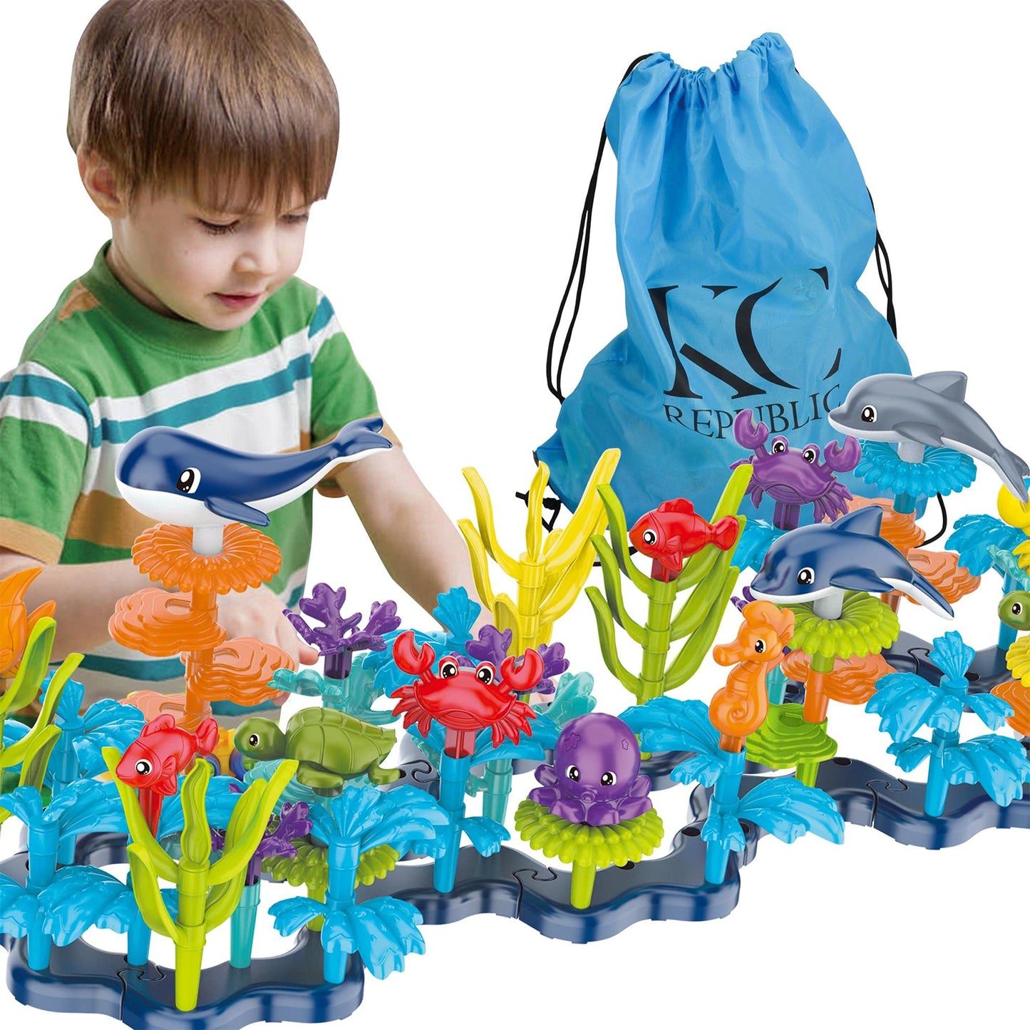 Kc Republic Ocean Reef 180Pcs Building Set, Stem Toy For Kids Age 3, 4, 5, 6, Interlocking Toy Building Block
