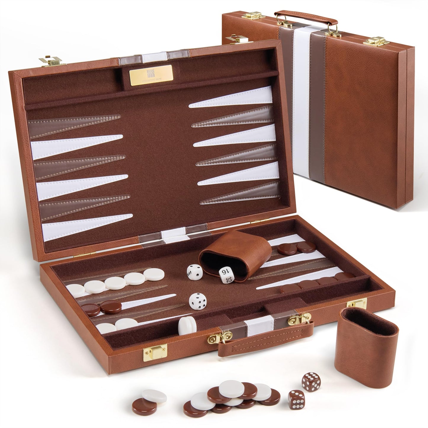Backgn Sets for mature-themeds - 15 inch Classic Board Games with enhanced Leather Case - Travel Backgn Strategy Game Set for 2 Players - Portable Brown Backgn Set - Gift for Men