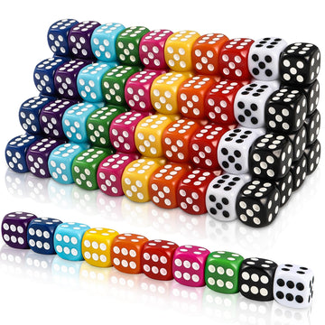 DIYDEC 100pcs 16mm Game Bulk Dice 10 Colors Acrylic 6 Sided Dice Set for Classroom Teaching Math Learning Standard Dice for Part