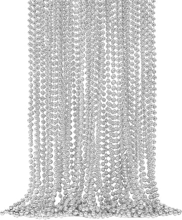 Artlunar 24 PCS Mardi Gras Beads,Silver Christmas Bead Stuff Party Favors, 33'' Mardi Gras Beads Necklaces, Festival Parade Thro