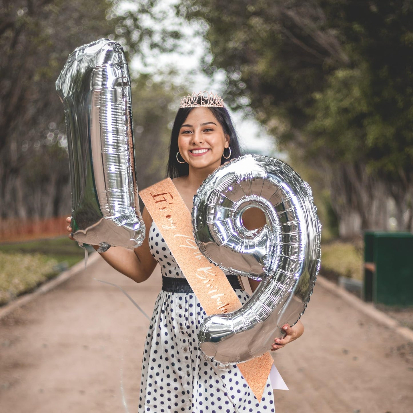 CIEHER 19th Birthday Crown and Sash for Girls, It s My 19 Bday Sash, 19th Birthday Decorations Rose Gold