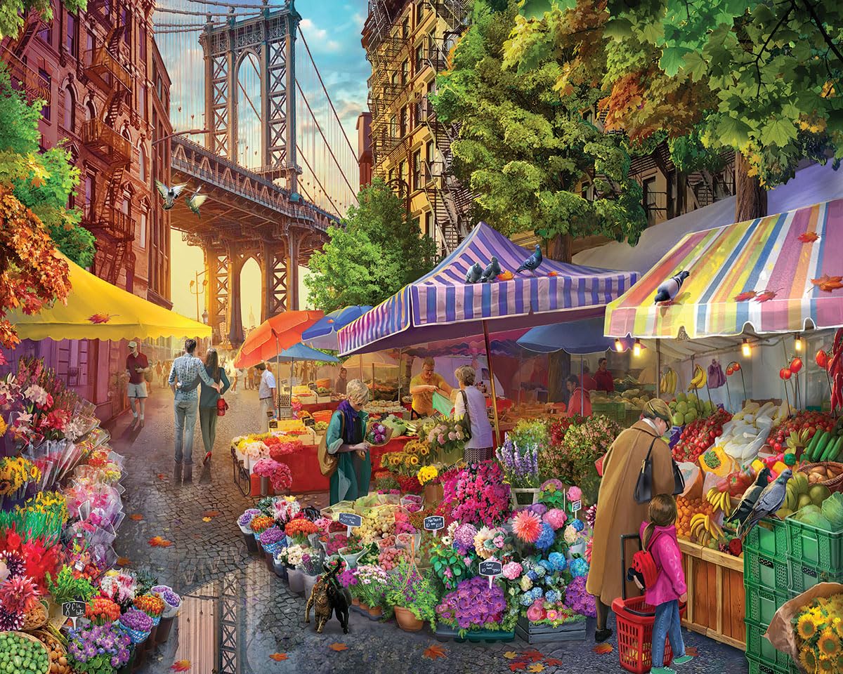 White Mountain Puzzles - Flower Market - 1000 Piece Jigsaw Puzzle for mature-themeds