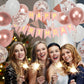 Rose Gold Birthday Decoration, 18 Pcs 12 Inch Happy Birthday Banner With Butterfly Stickers And Balloons For Girl And Women Happ