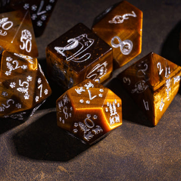 UDIXI Gemstone Dice Set D&D Tiger's Eye Stone Dice with Gift Case for Dungeons and Dragons MTG Tabletop Game