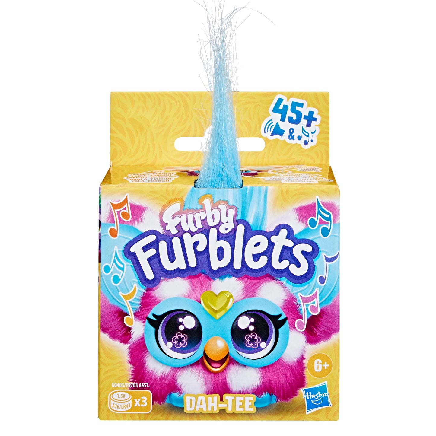 Furby Furblets Dah-Tee Mini Friend, 45+ Sounds, Country Music, Speaks Only Furbish, Electronic Plush Toys For Girls & Boys, Interactive Pets, Pink Polka Dot, 6+