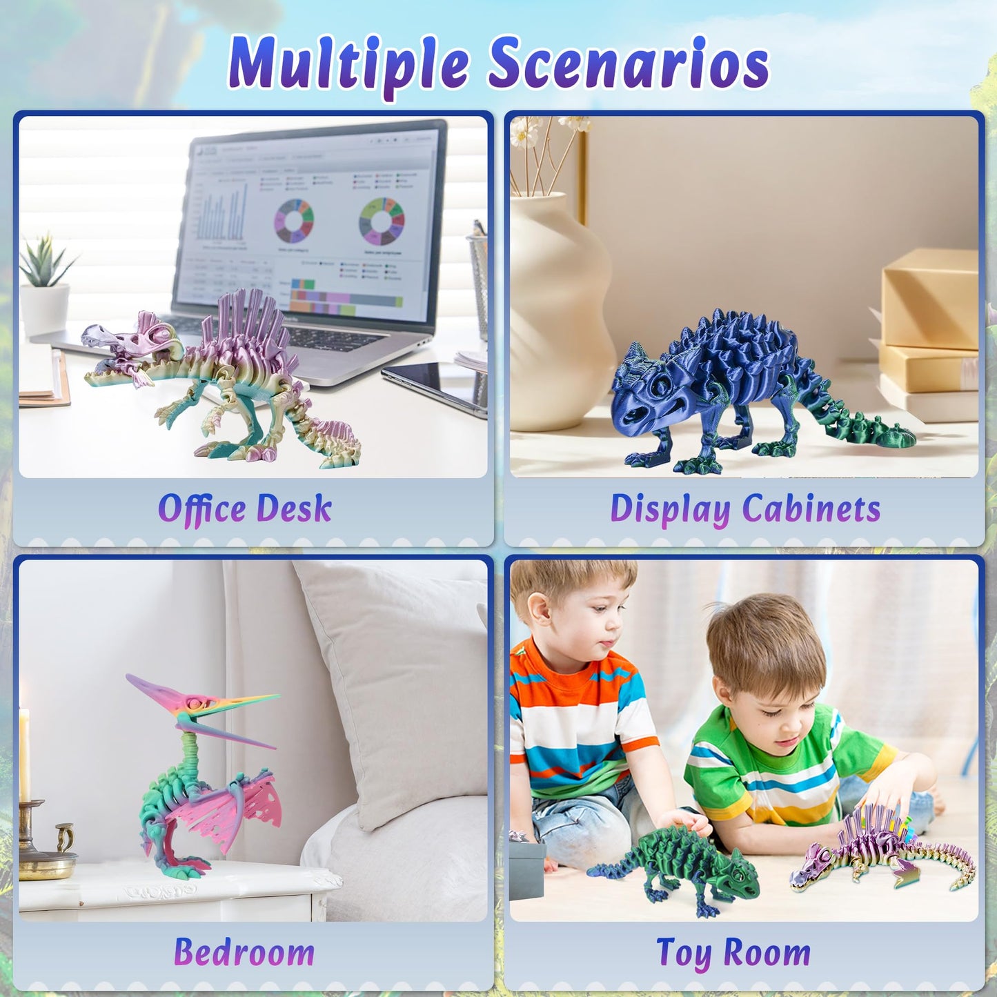3D Printed Dinosaur  3D Printed Animals Dragon Fidget Toy mature-themed Desk  Poseable Dino Skeletons with Articulated Joints  Easter Basket Stuffers  Home Decor  Stress Relief Toy for Autism (Spinosaurus)