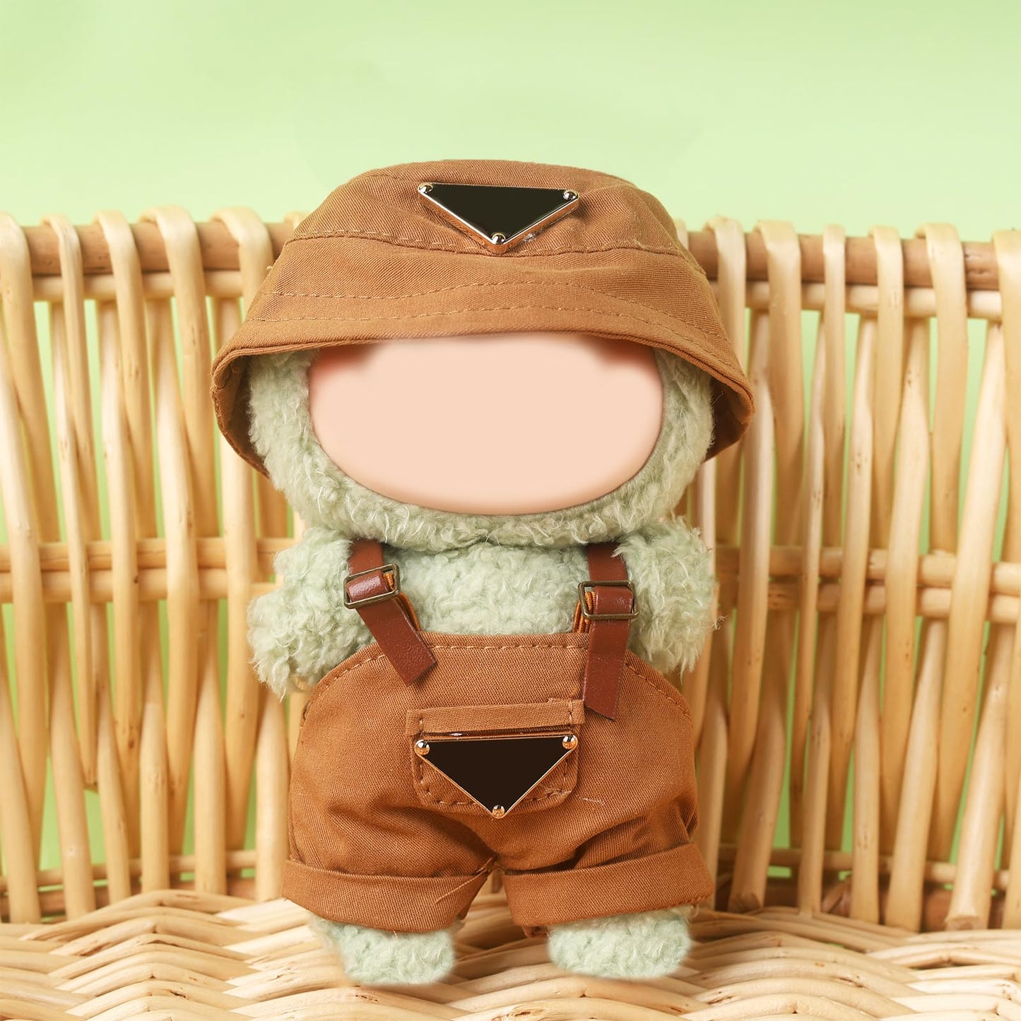 Beem Jun Clothes Set for Labubu 17cm Dolls(NO Doll)  Cute Hat & Unique Pocket Design Overalls Dress-up Set (Overalls(Brown))