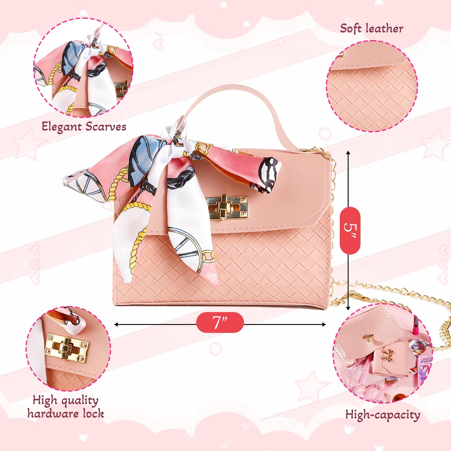 MILEILUOYUE 36Pcs Girl Wallet & Cosmetics Set, Child-Size Handbag & Mobile Phone, ABS Material, Ideal Birthday Gift for Girls 3-8 Years Old
