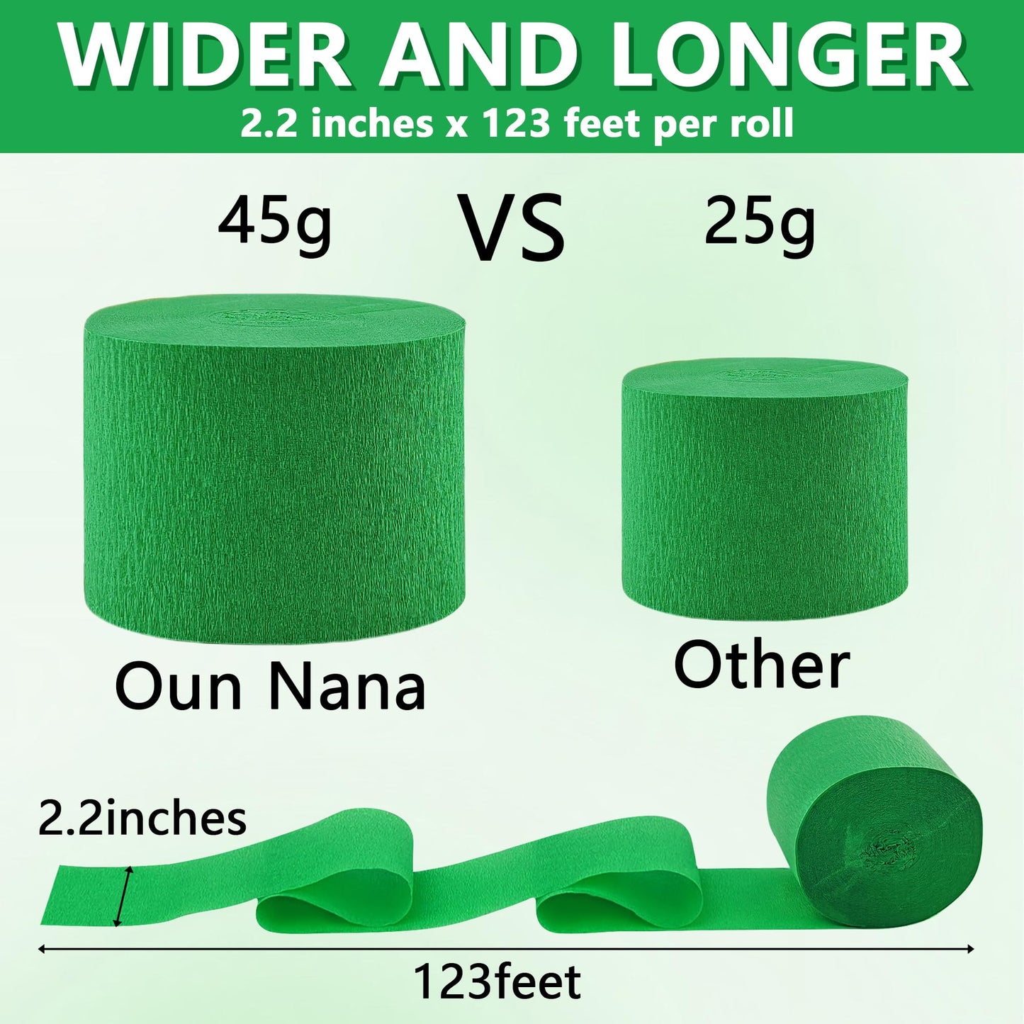 Oun Nana Crepe Paper Streamers 6 Rolls Green 2.2 Inches 738 Feet, Party Supplies DIY Crafts for Birthday, Wedding, Baby Shower,