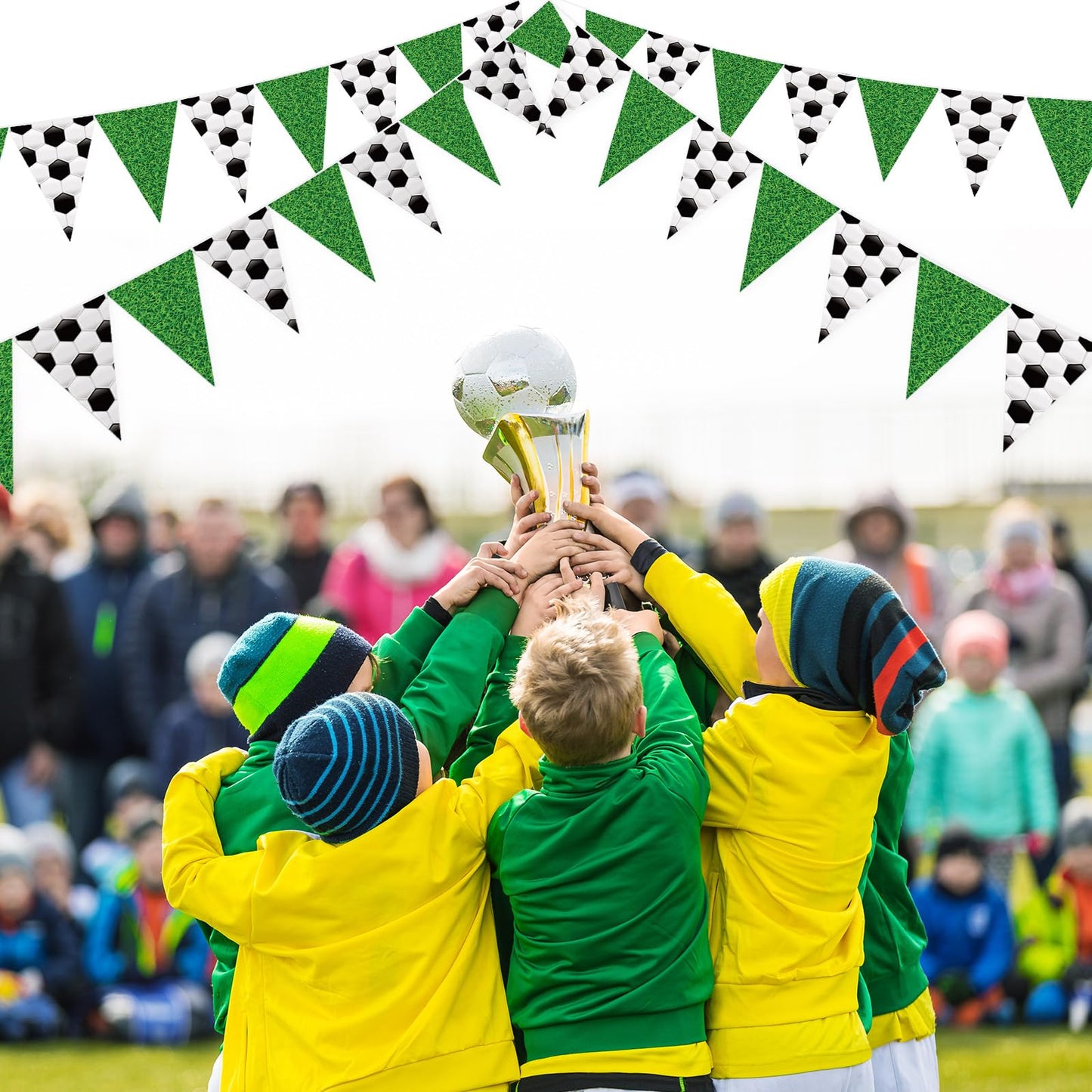 Jetec 5 Pcs 49 ft Soccer Party Decorations Pennant Banner Theme Triangle Flags Garland Bunting Banner for Soccer Fans Outdoor In