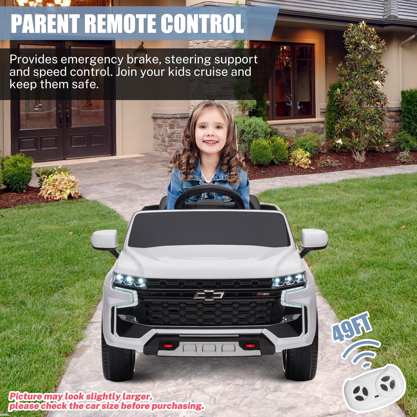 Enyopro Licensed Chevrolet Tahoe Suv 12V7Ah Battery Powered Ride On Toy Car For Kids, Electric Car With Remote Control, Led Ligh