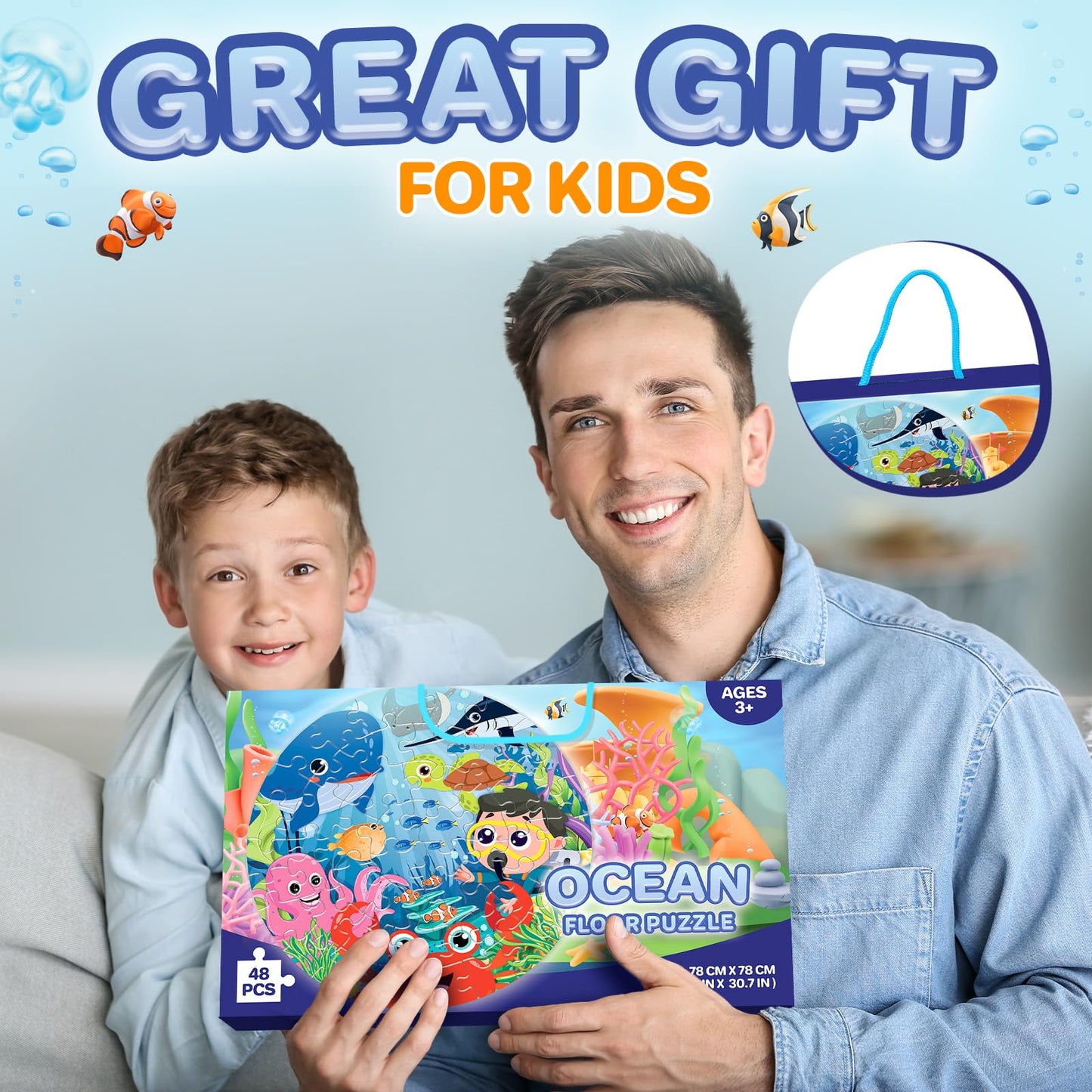 Puzzles For Kids Ages 4-6,48 Piece Ocean Large Floor Puzzles For Kids Ages 3-5, Toddler Learning Preschool Educational Developme
