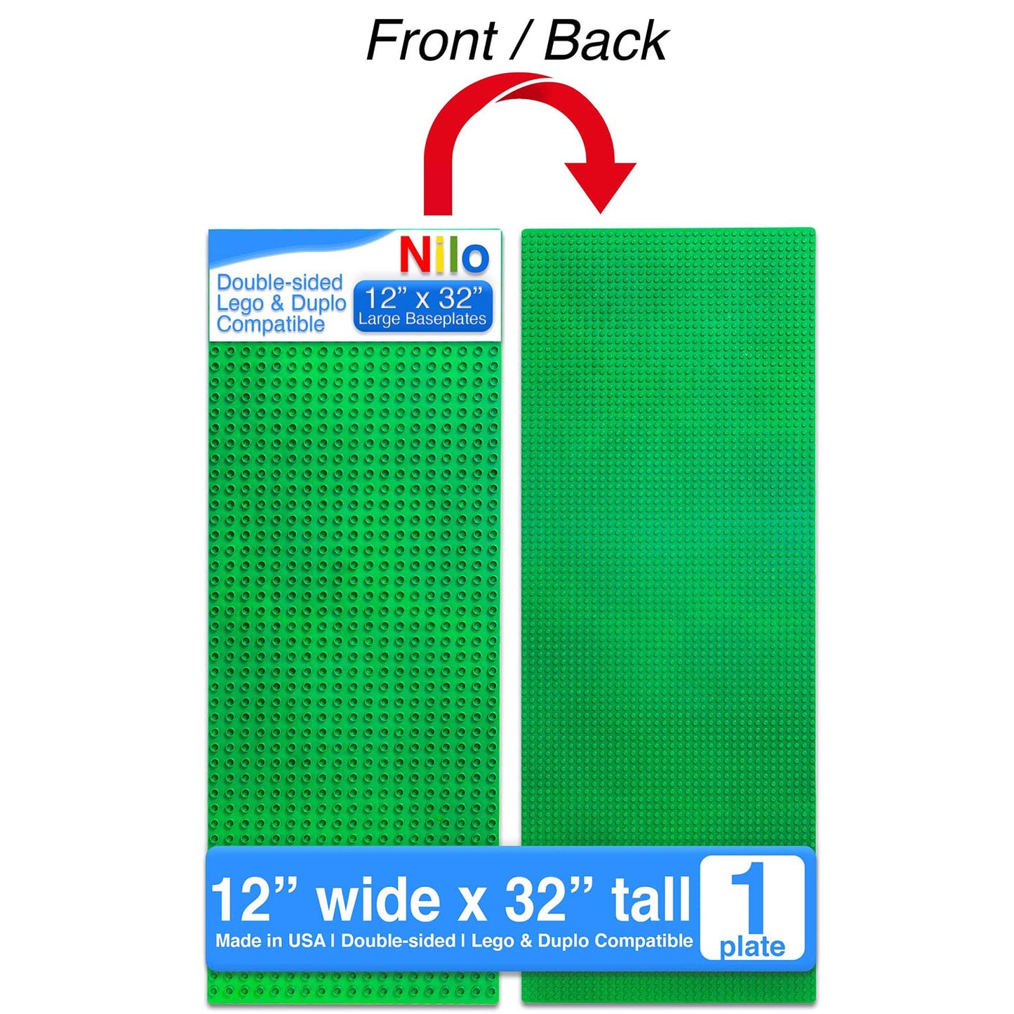 Nilo Classic Green Baseplate, 1-Pack 12'X32' Double-Sided, Large Building Plates For Building Bricks 100% Compatible With All Major Brands