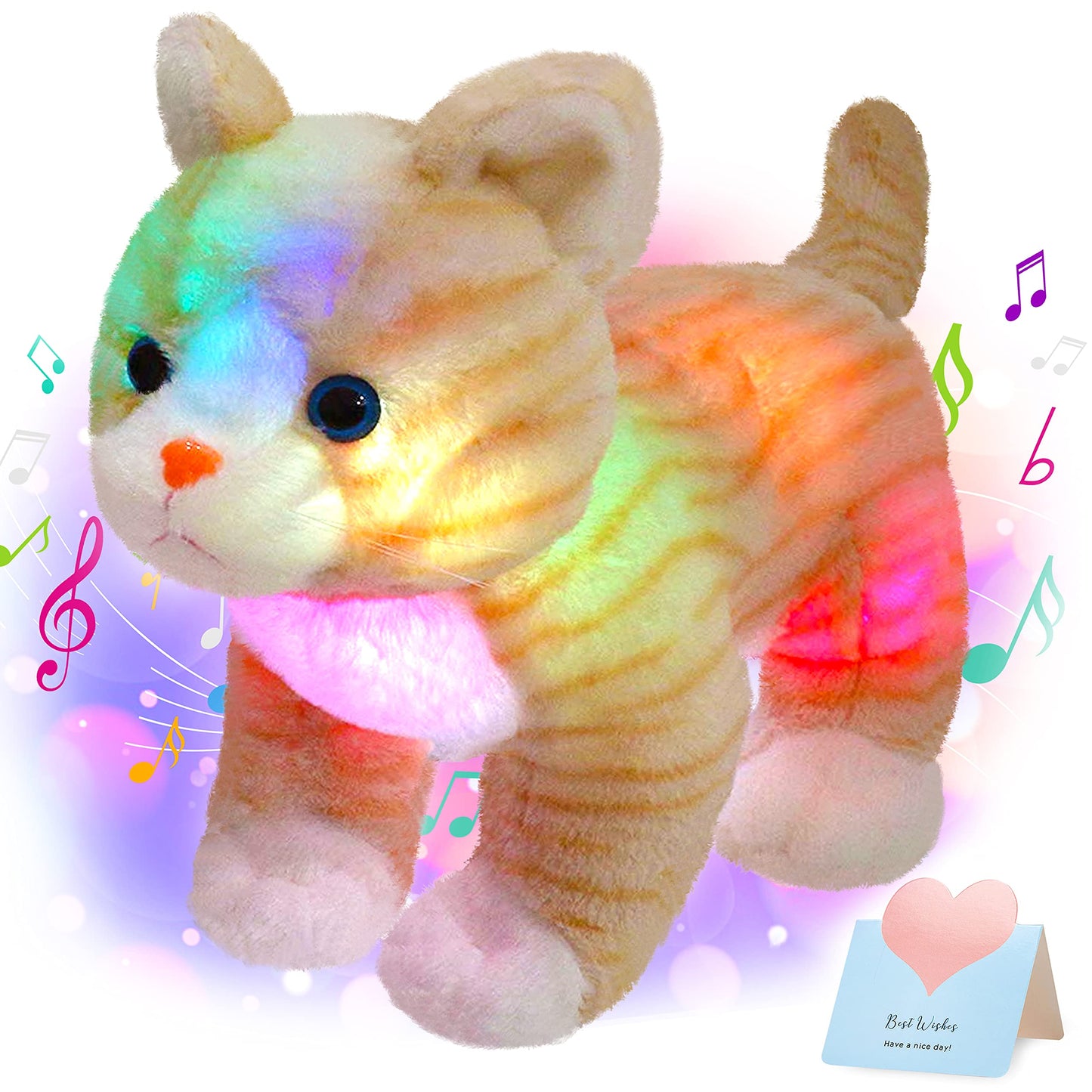 Glow Guards 14'' Light Up Musical Kitty Stuffed Animal Soft Realistic Cat Plush Toy With Led Night Lights Lullabies Singing Glow Birthday Children'S Day For Toddler Kids
