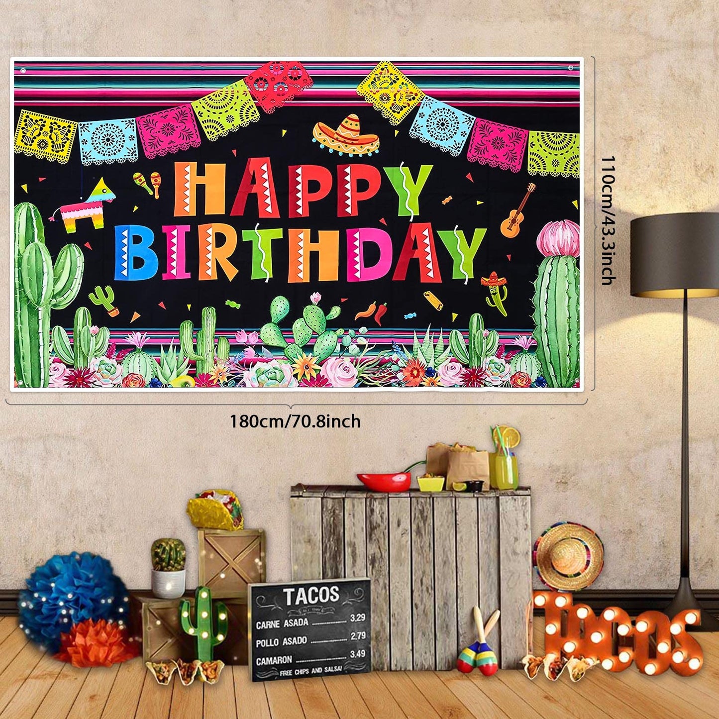 Golray 97Pcs Mexican Party Decorations Fiesta Birthday Supplies For Boys Girls Adult - Balloon Arch Kit Serape Tablecloth Happy Birthday Backdrop Taco Balloons Decor Cinco De Mayo Party Decorations